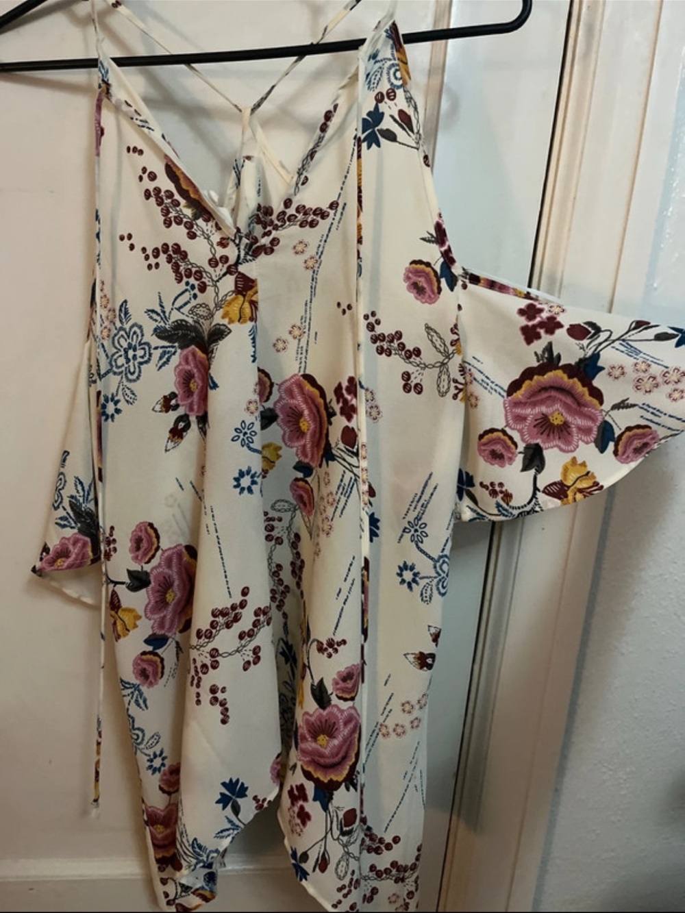 Women's Cream Floral Cold-Shoulder Dress - Unbranded